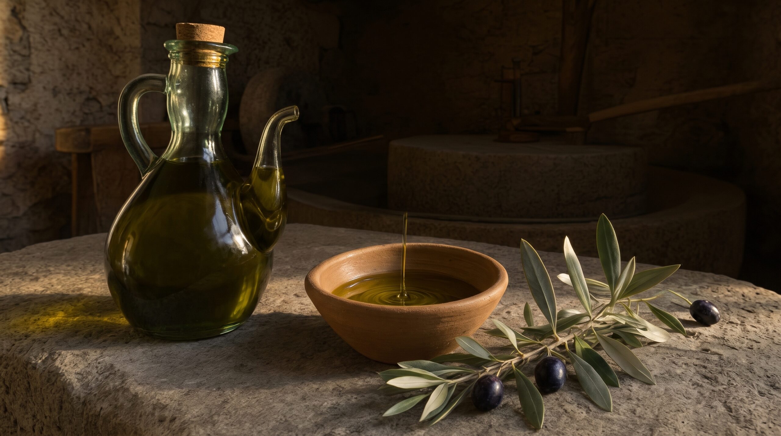Olio extravergine Sabina DOP versato in una ciotola